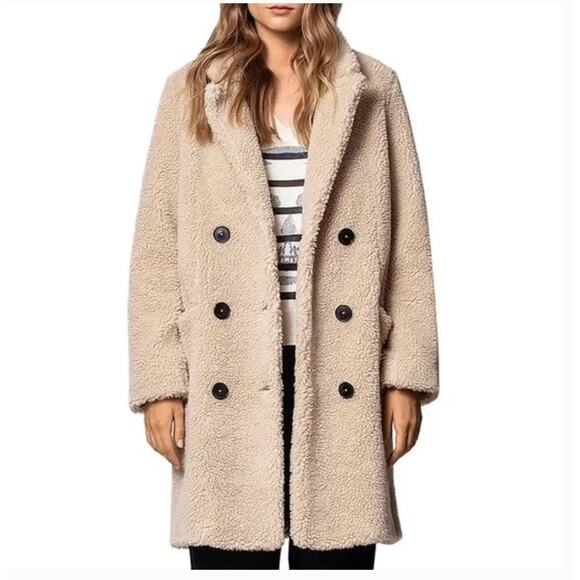 ZADIG & VOLTAIRE Teddy Mint Coat XS Cream White Button Sherpa Shearling - Picture 2 of 10